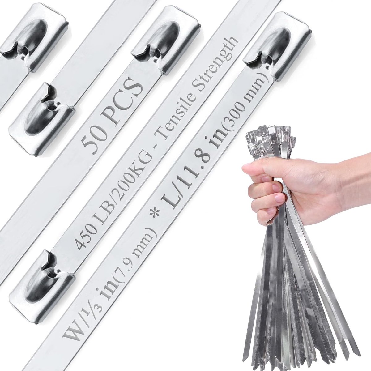 Metaalritsen 100 stuks - L/12" (300mm) - Zware kwaliteit roestvrij staal - Voor hittebestendige toepassingen - ShopVlot