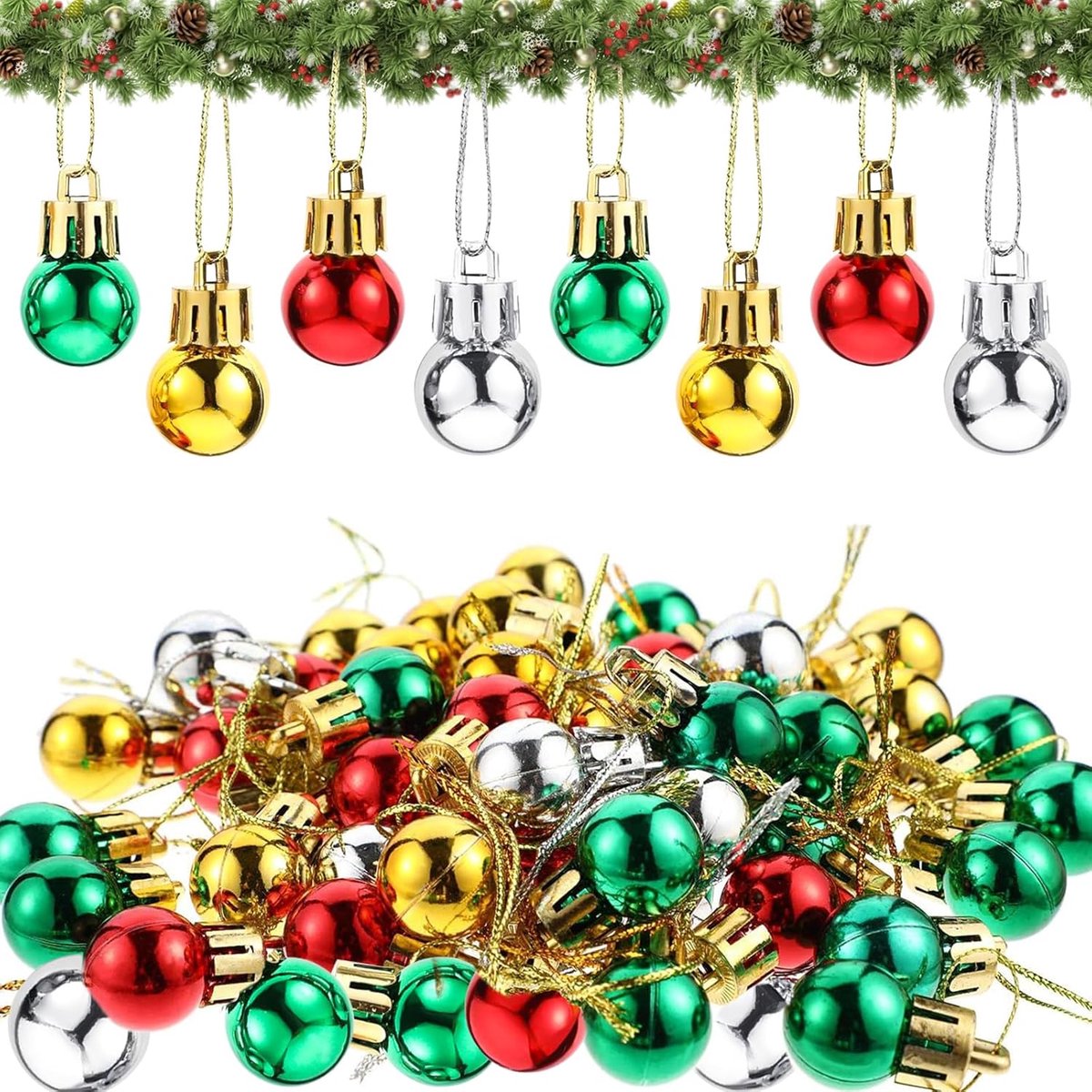 Kerstballen van kunststof, 96 stuks, 2 cm, kleine kerstballen, mini-kerstballen, kerstboomversiering, kerstballen voor Kerstmis, feest, bruiloft, verjaardag