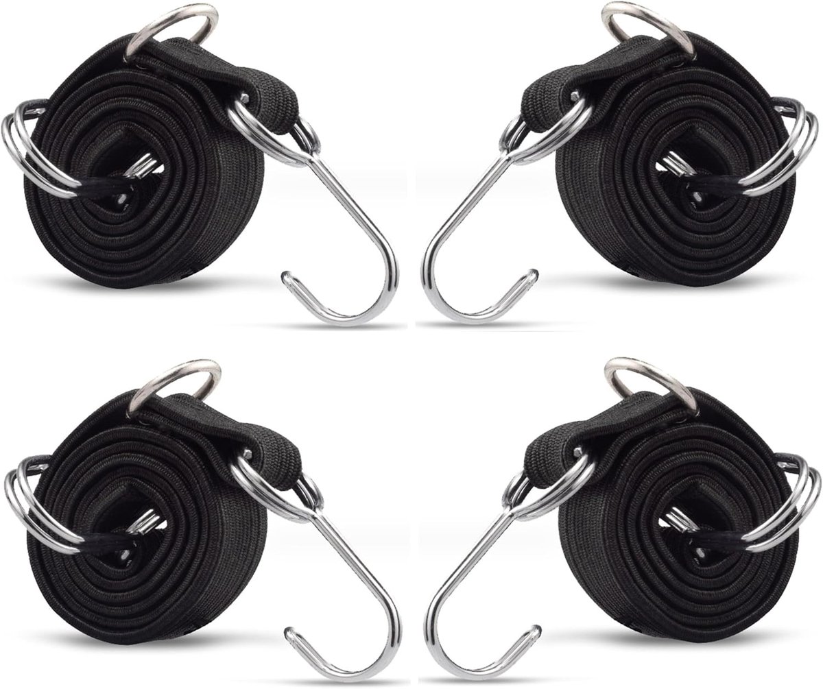 Set van 4 fiets-bagagespanners, 0,5 m spanband, bagagedrager, spanrubber, bagagerrubber met dubbele metalen haken, bagagespanner, expander, spankabel fietsriem om de lading vast te zetten