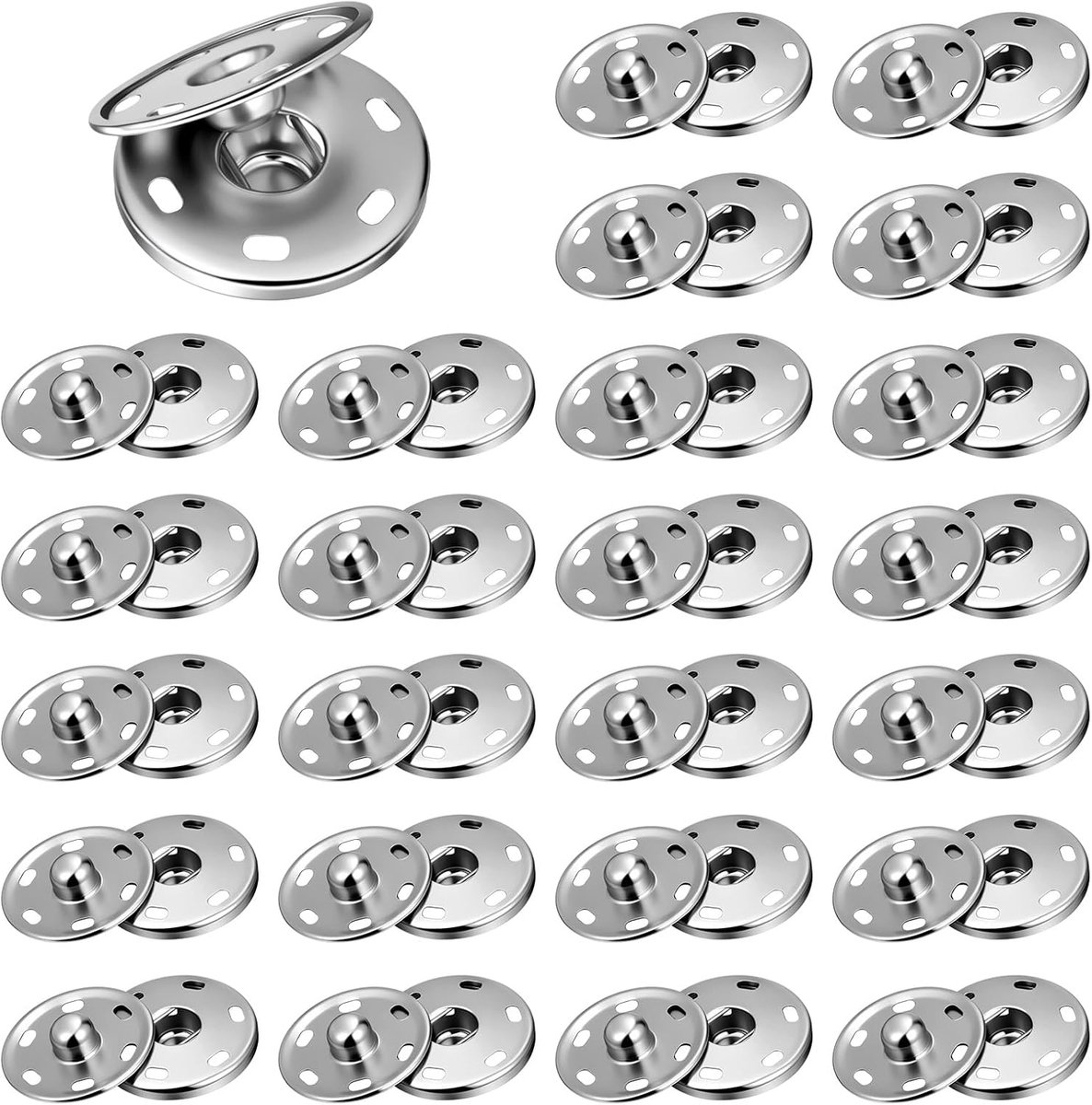 Knopen drukknopen om aan te naaien, drukknop van metaal, ronde metalen drukknop, naaien voor kleding, blouses, handtas, doe-het-zelf handwerk, naaien, zilver