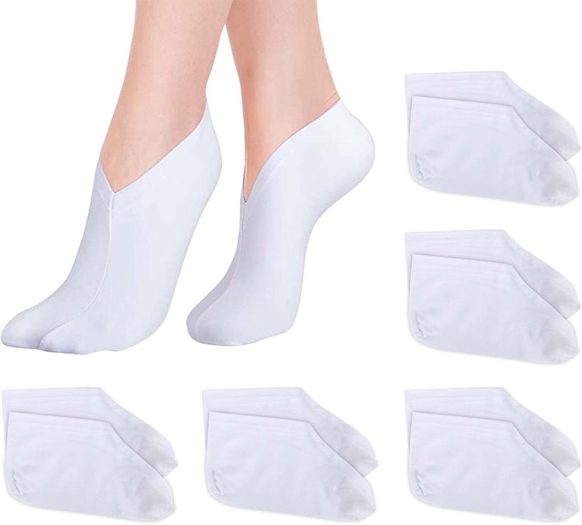 Vochtinbrengende sokken, 5 paar voetspa, katoenen vochtinbrengende sokken, witte voetverzorgingssokken voor dames, lotion, vochtinbrengende sokken, voor droge gebarsten voeten, wit