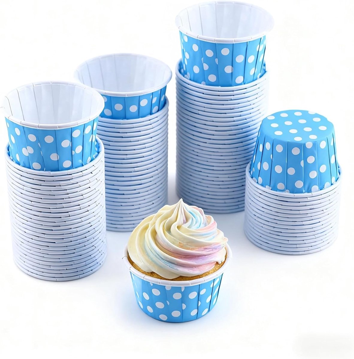 100 stks Polka Dot Bakken Cups Mini Kleurrijke Krullen Cupcake Liners Muffin Cases Papier voor Verjaardagsfeestje Bruiloft Decoratie(Blauw)