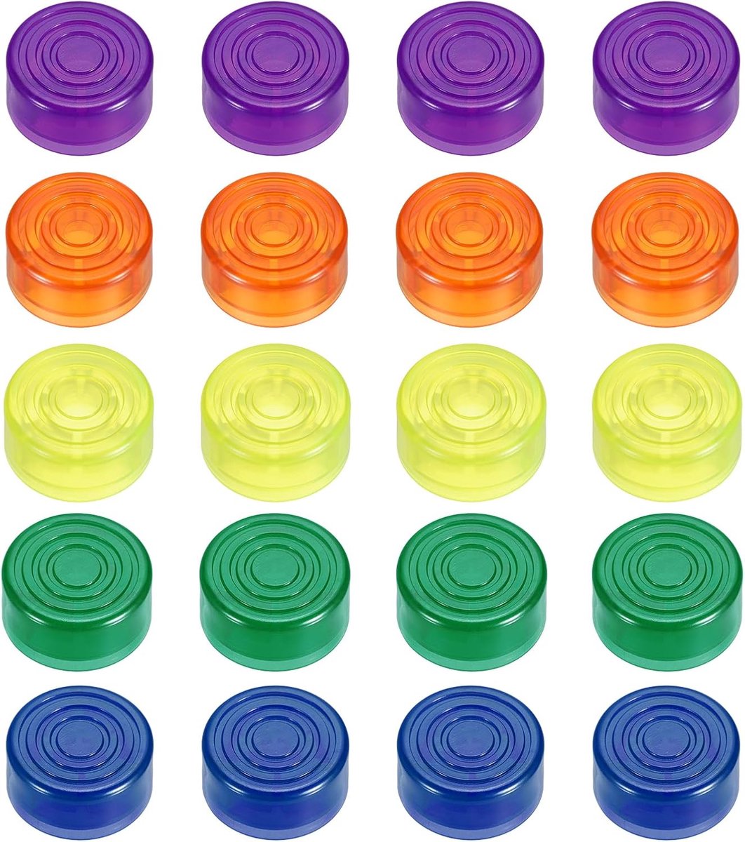 20 stuks voetschakelaarafdekkingen voor gitaarpedalen kunststof voetschakelaar-afdekking 3/8" voor gitaareffectpedaal-toetsen, donkerblauw, paars, geel, oranje, donkergroen
