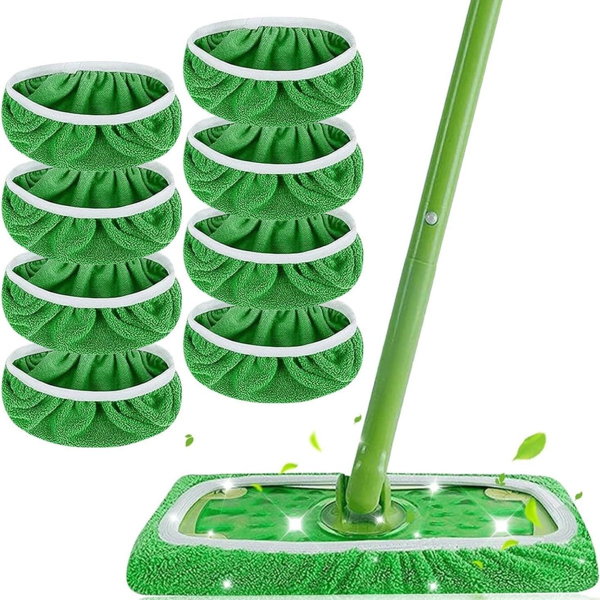 8 stuks microvezel wisserovertrekken voor Swiffer Sweeper, herbruikbare vloerwisserdoeken, groen, nat en droog reinigen, 25,4 x 11,5 cm
