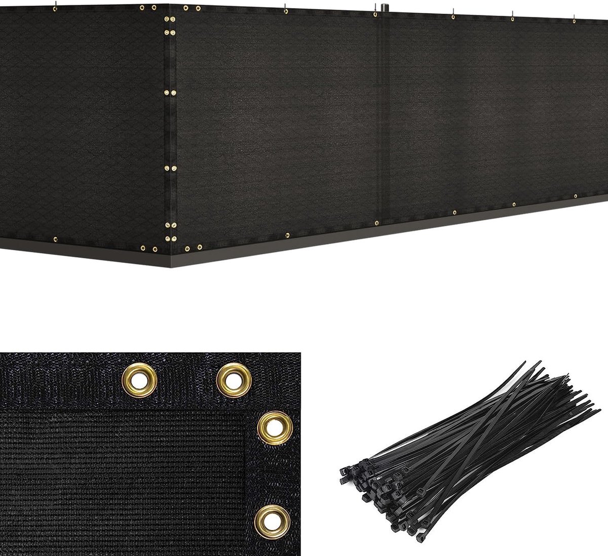 Privacy Hekscherm 1.2m x 15.2m inkijkbescherming windbescherming tennisscherm 142g/m² HDPE Stof UV-bescherming 90% Blokkering voor hek Outdoor Achtertuin,Patio Boerderij met kabelbinders, Zwart