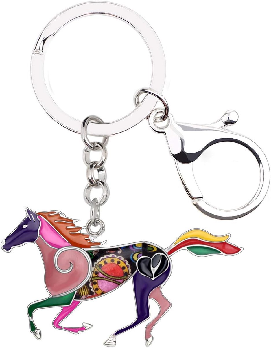 Emaille Metalen Paard Sleutelhangers Voor Vrouwen Meisjes Geschenken Auto Portemonnee Dier Hanger Charms, Violet, 48mm x 68mm