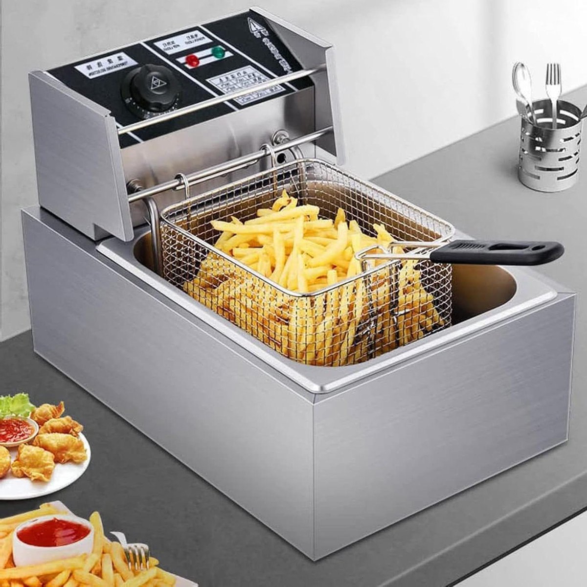 Elektrische Frituurpan - Friteuse Keuken - Thuis Frituren - Grote Capaciteit - 10L - Zilver