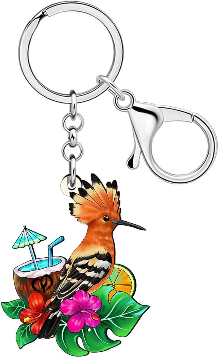 Hoopoe Vogel Sleutelhanger Tropische Kokos Hibiscus Bloem Monstera Accessoires Vogelliefhebber Geschenken Voor Vrouwen Meisje Kid
