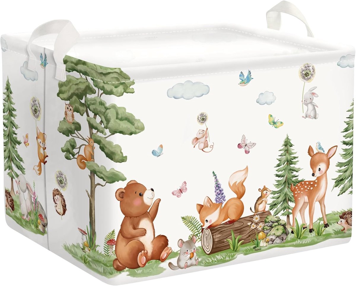 Dieren kinderen wasmand opvouwbaar voor jongens meisjes beer vos grote kleding speelgoed opbergmand voor kinderkamer badkamer, eekhoorns, 36 l