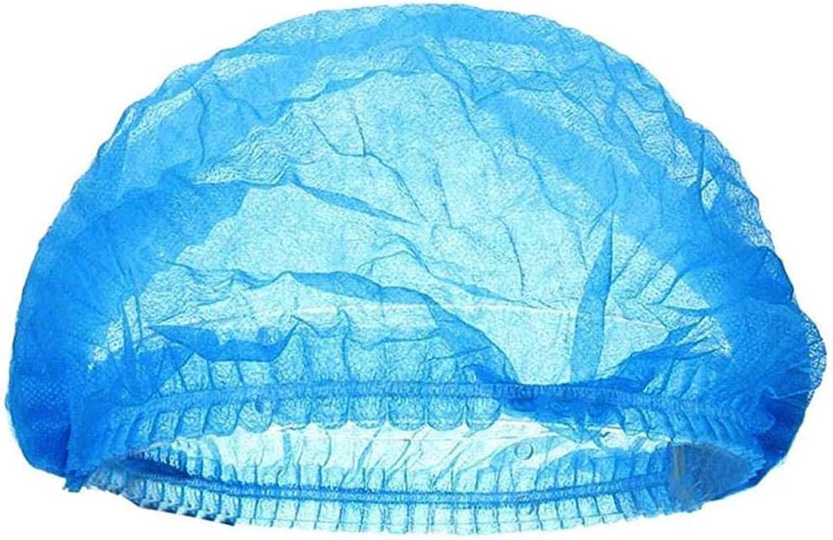 100 Stks Blauw Wegwerp Bouffant Caps Gratis Size Niet-Geweven Mob Caps Ademend Anti Stof Haar Netto Cap met Elastische Band Lichtgewicht Unisex Hoofd Netto Caps voor Keuken Cafetaria Schoonheid