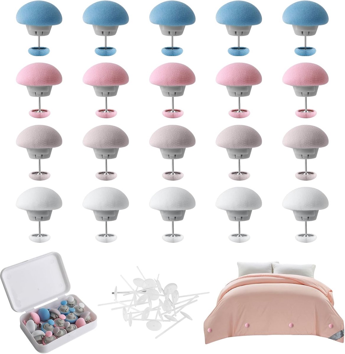 20 stuks dekbedovertrekset, dekclips, bedbevestigingsclip, fixatie dekbed om rommelige lakens, gordijnen, kleding te organiseren (roze, blauw, grijs, wit)