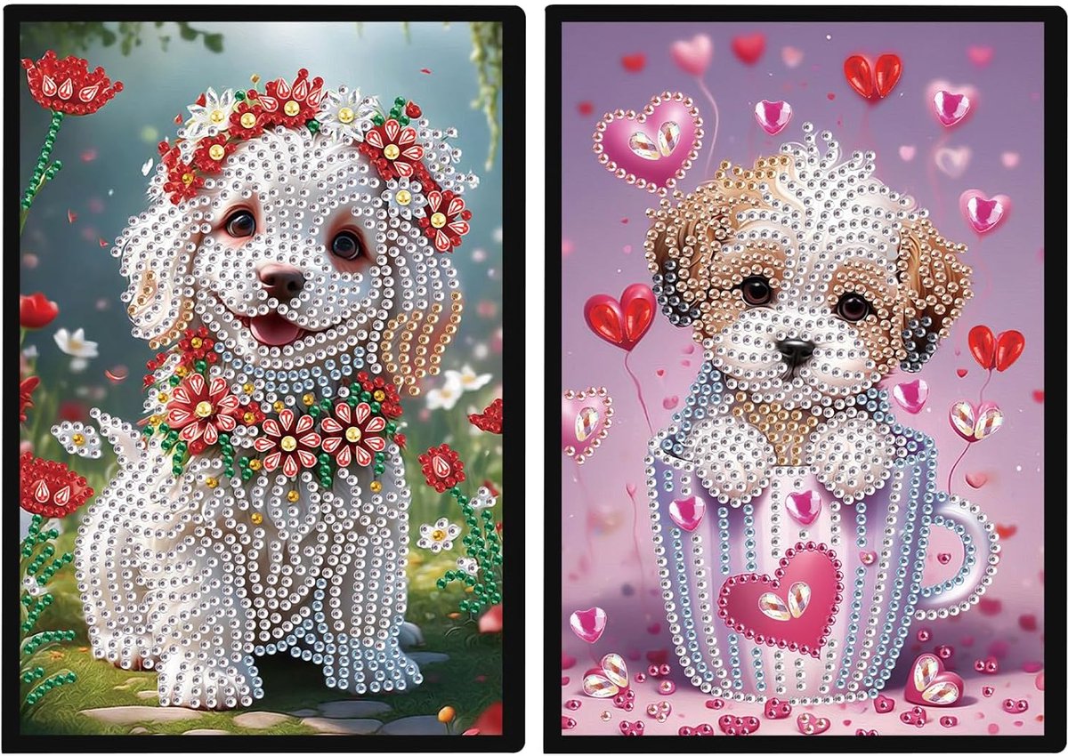 Diamond Painting Notitieboek, 2-delige set, doe-het-zelf, 5D-schilderij, notitieboek, A5, dagboek, honden, schetsboek, dagboek, dagboek, boek, vrouwen, schrijfblok, geschenken, verjaardag,
