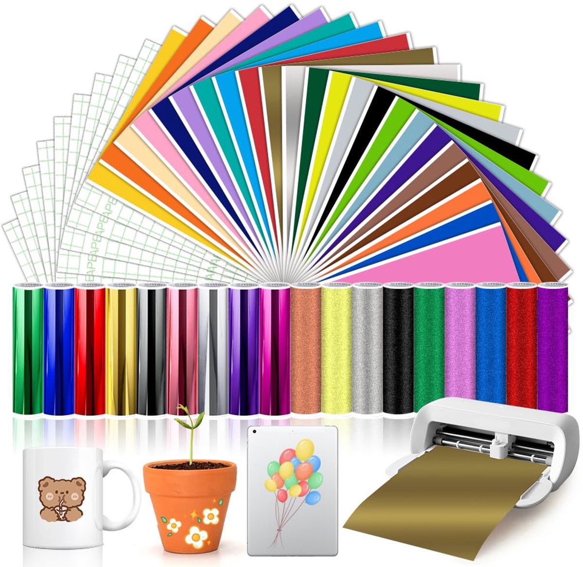 Set van 50 stuks permanent Smart Vinyl voor Cricut Joy Xtra, plotterfolie, metallic, glitter, zelfklevend, transferfolie, plotterset voor doe-het-zelven, bekers, auto’s, decoraties