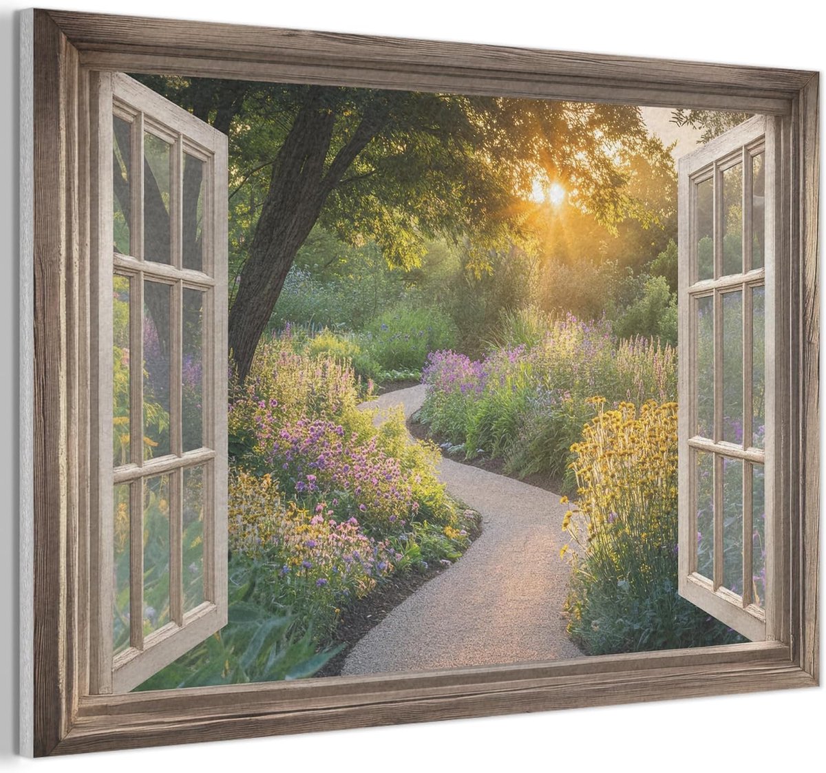 Vilten Wanddecoratie 90x60 cm Kamer Decoratie Woonkamer Slaapkamer Room Decor Wanddeco Felt Wall Art Doorkijk - Bloemen - Natuur - Zon - Pad