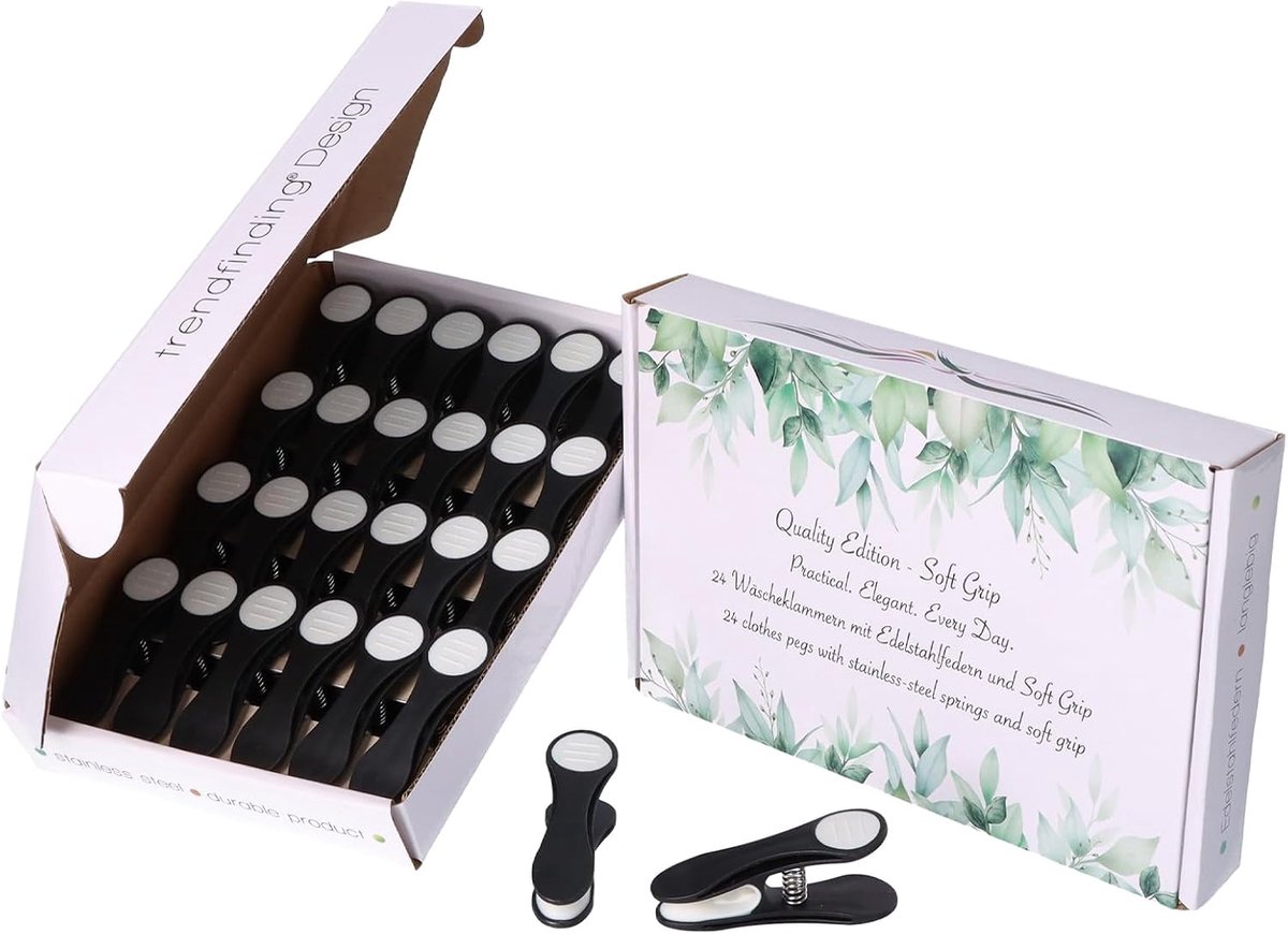 Wasknijpers wasknijpers met drukveren van roestvrij staal en Soft Grip Softgrip Soft Touch Soft-Touch zwart wit