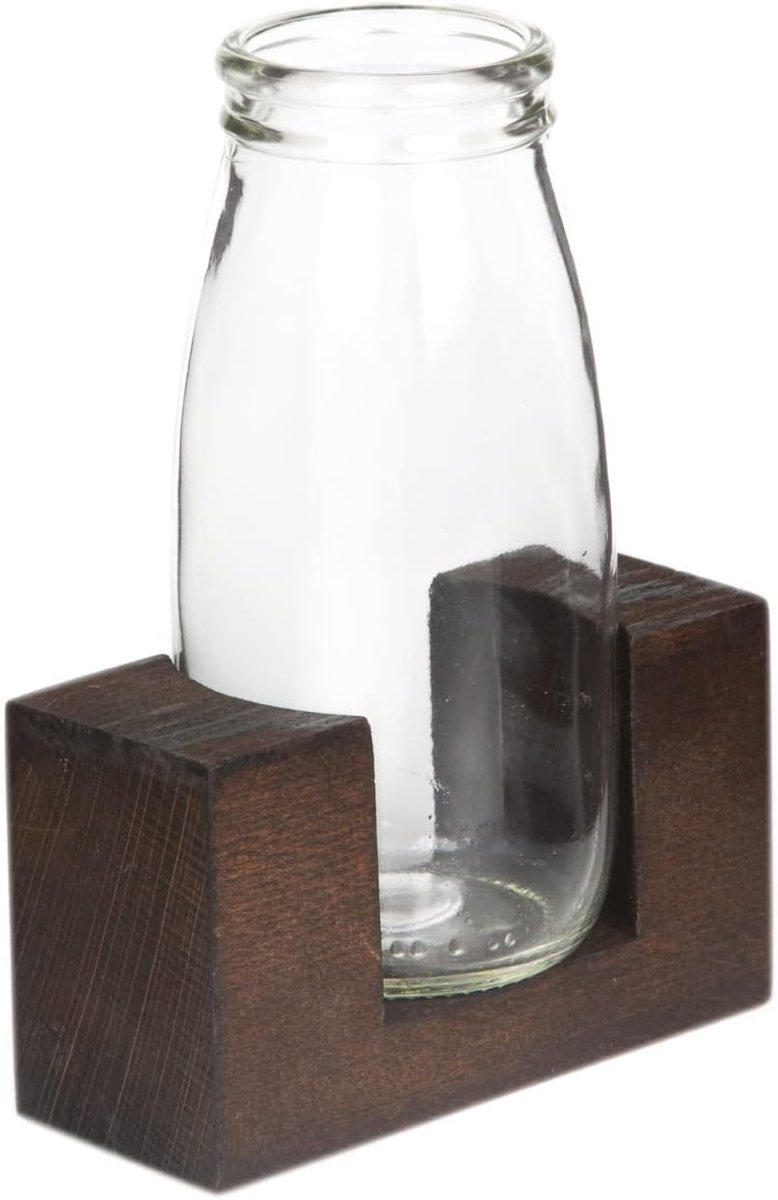 vaas met houten standaard - 40 x 100 x 140 mm - handgeblazen glas - duurzaam Turks hout - SnelShoppen