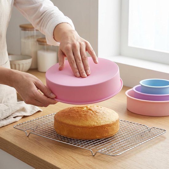 bakvorm rond, 4 stuks bakvorm siliconen ronde siliconen taartvormen | Taartvorm van siliconen met antiaanbaklaag, rond, voor gelaagde taarten, kaascake, regenboogtaarten en chiffontaarten — afbeelding 4