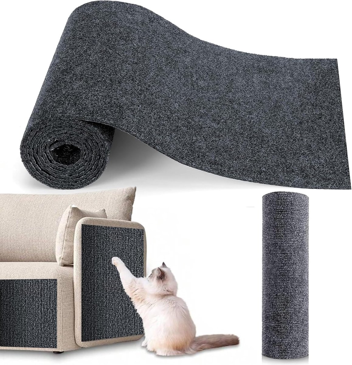 krabmat van 40 x 300 cm,voor op de bank, krabmat ter bescherming tegen krassen, anti-krabtape om je meubels te beschermen tegen klauwen | Doe-het-zelf klimmen kattenkrabber krasbestendige kat sofa sticker op maat te snijden krabpaal (donkergrijs)