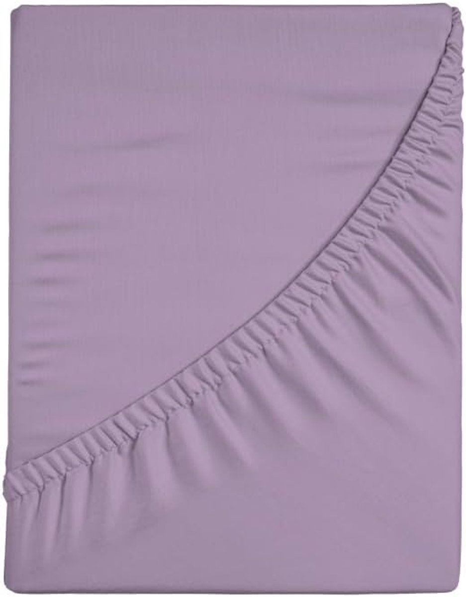 Hoeslaken voor twijfelaar bed, effen, 100% katoen, maxi-hoek 30 cm, voor Frans bed, paars, 130 x 200 cm