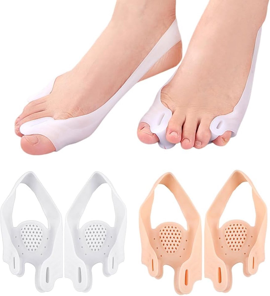 2 paar teenspreiders corrector hallux valgus teenspreider dubbel gat teencorrector voorvoet ondersteuning voor dagelijks gebruik (geverfd + wit)