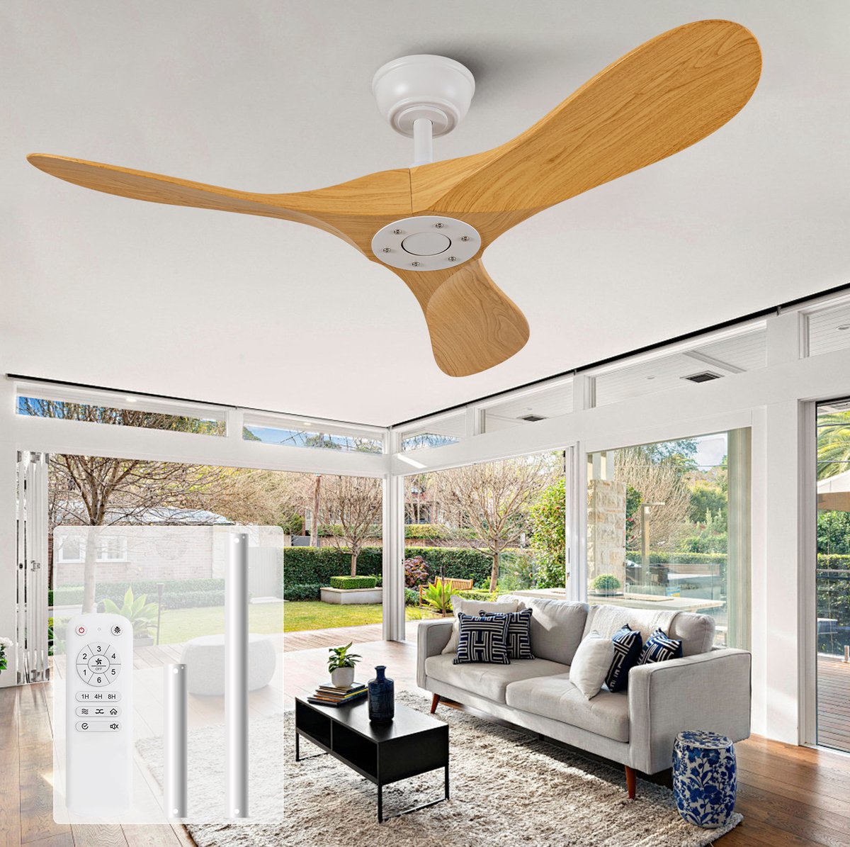MIVRAY Plafondventilator – 42 Inch Met Afstandsbediening En 6 Snelheden – ABS – Wit Natuurlijk – Zonder Verlichting Voor Slaapkamer