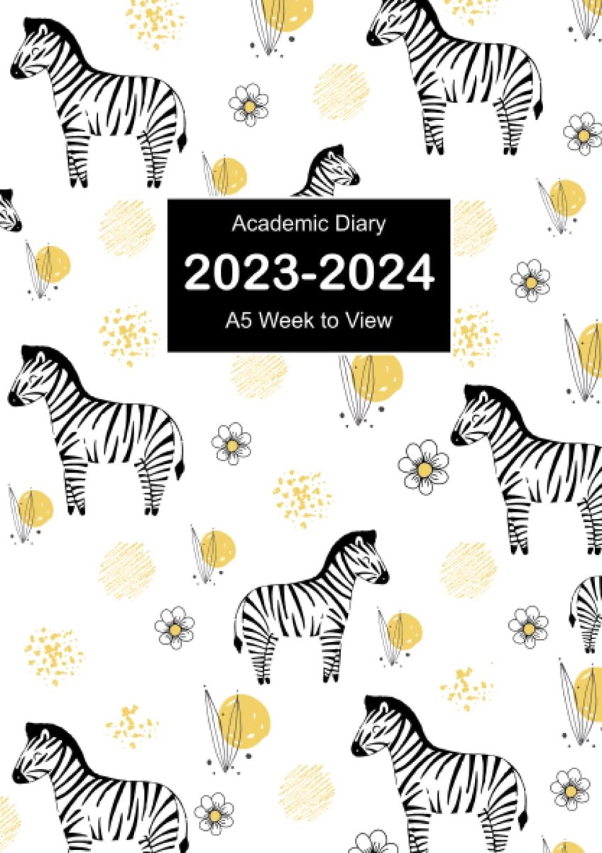 SnelShoppen - Academic Diary 2023-2024 A5 Weekplanner met Schattige Zebra Cover, Planner van Augustus 2023 tot Juli 2024, Inclusief Britse Feestdagen