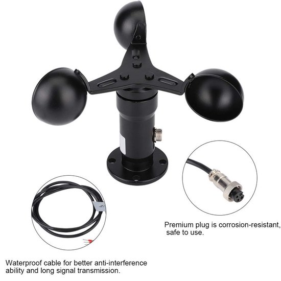 Windsnelheid Sensor - Weerstation Onderdeel - Buiten Meten - 360 Graden Meting - 12.4 cm Hoog - Zwart — afbeelding 4