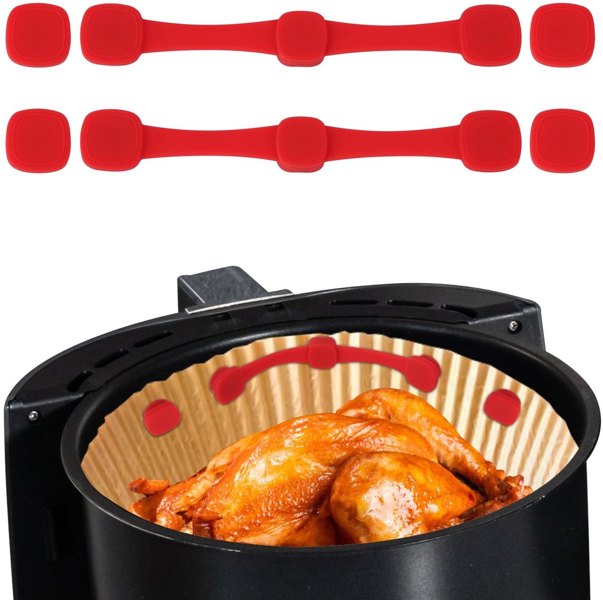 Solidchoice- Silicone Buckles Set 2 Sets Magneten voor Airfryer Silicone Magnetische Beugels Keukenaccessoires Rood BPA-vrij Materiaal Air Fryer Accessoires