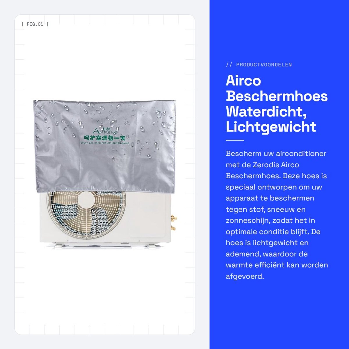 Solidchoice- Airconditionerhoes Waterdicht - Bescherming tegen Stof/Sneeuw - Schokbestendig - Ventileerbaar - Lichtgewicht - Inclusief Bevestigingskoord - Aircohoes