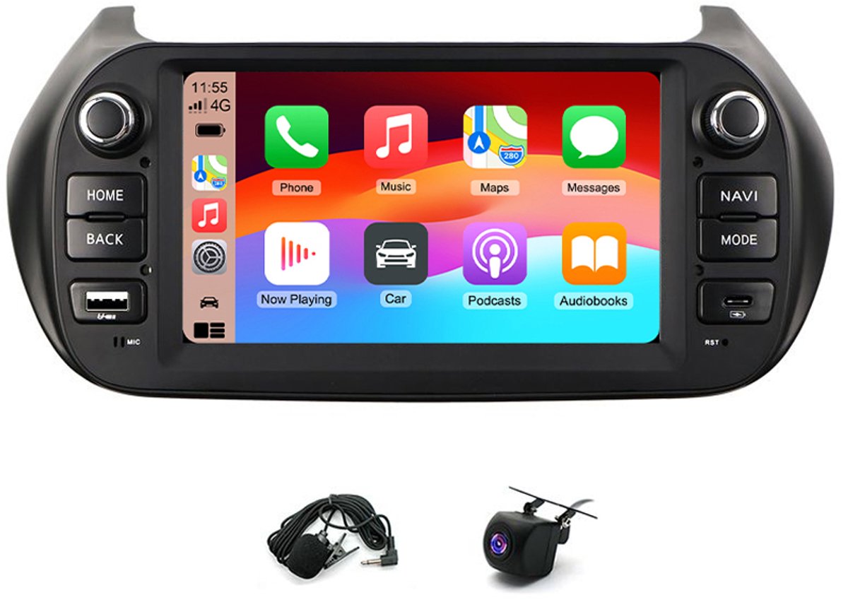 Autoradio - 7 inch, 4+64 GB, Android 15 - Geschikt voor Fiat Fiorino/Qubo, Peugeot Bipper, Citroën Nemo (modeljaren 2008-2016) - Ondersteunt wifi, Bluetooth, FM/RDS-radio, quad-coreprocessor