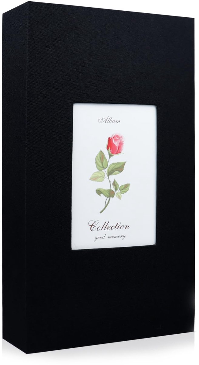 Dailygoods - Andiker Fotoalbum, fotoalbum 6 x 4 cm met 14 x 9 cm fotovenster voor 300 foto's, 33 x 18 x 5 cm, linnen fotoalbum voor bruiloften, familiefeesten, feesten om het leven vast te leggen (zwart)