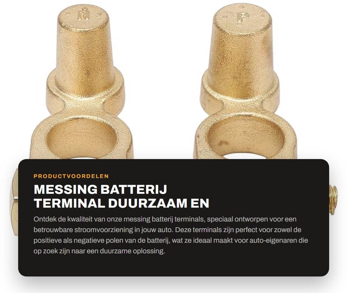 Dailygoods - Messing Batterij Terminal - Duurzaam en Betrouwbaar - Universele Kleur - Positieve en Negatieve Aansluitingen - Ideaal voor...