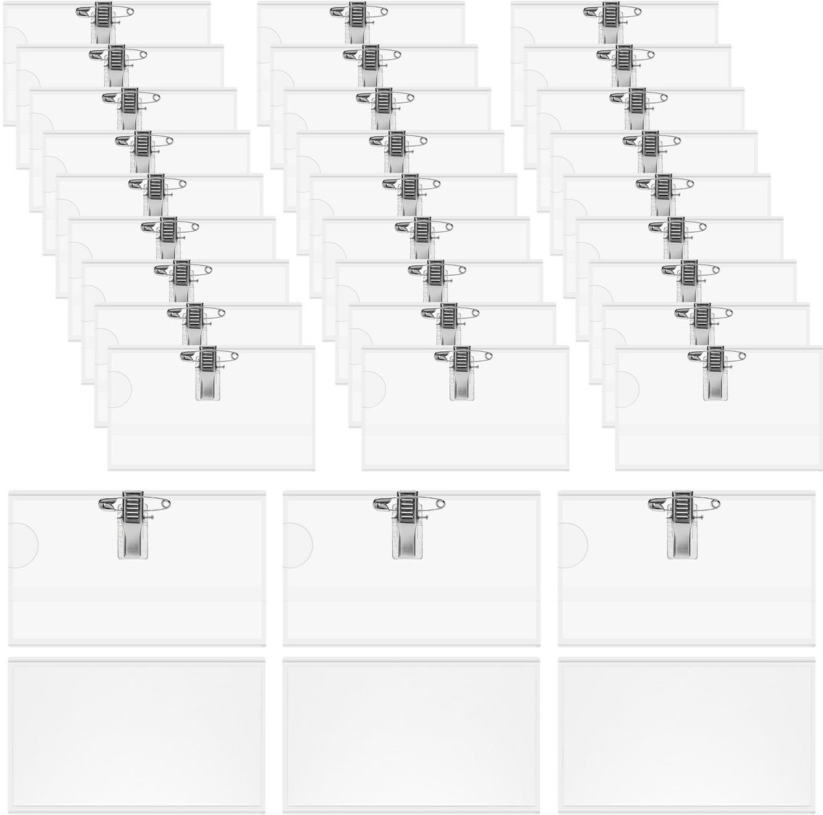 Dailygoods - Naambordjes voor kleding, 24 stuks - Transparante ID-kaarthouder met clip en speld