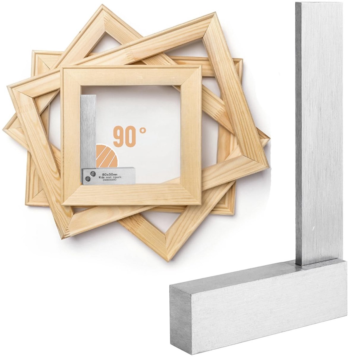Dailygoods- Machinistisch Vierkant - Brede Zitting - Precisie-ingenieur - 90 Graden Hoek - Heavy-duty Basis - Gegraveerde Afmetingen - Inclusief Beschermdoos - Meetinstrument