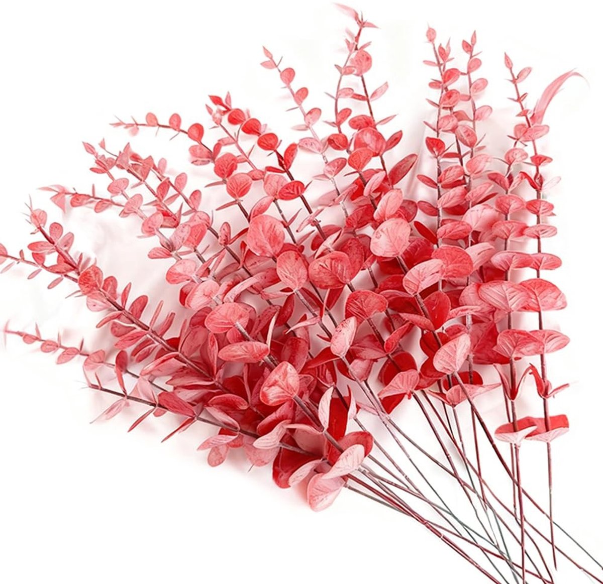 Dailygoods- Eucalyptus Takken 30 Stuks - Kunstmatige Takken - Decoratie 38cm - Rood - Hoogwaardige Kunststof - Voor Bruiloften en Tuinen - Kunstplanten