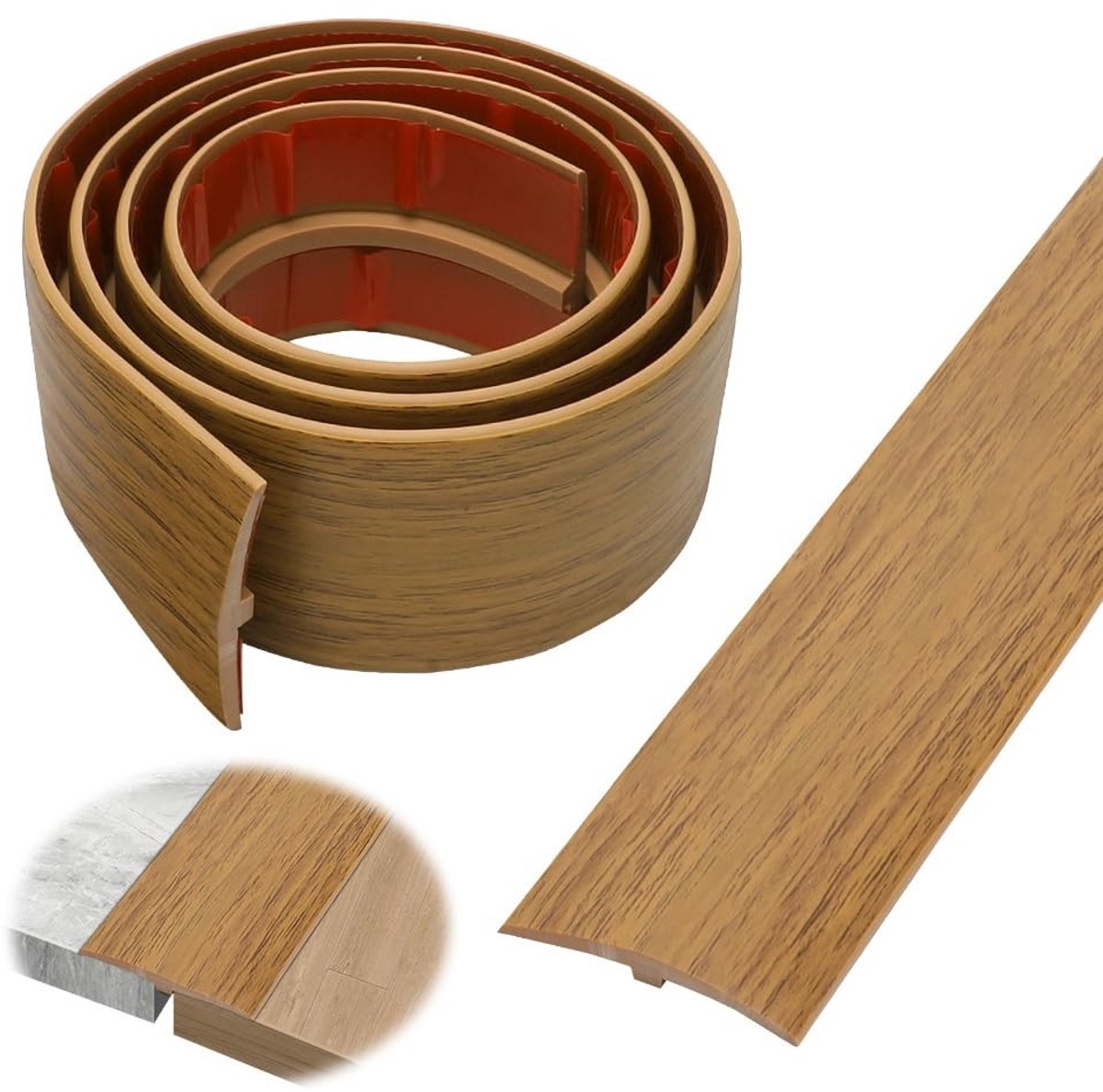 Dailygoods- Overgangsprofiel Zelfklevend 1 m x 5 cm - T-profiel - Dilatatieprofiel - Afdekstrip voor Parket - Hoogtecompensatie - PVC Deurdrempel - Drempelprofiel