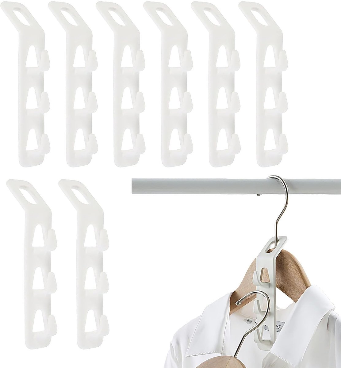 Dailygoods- Kleerhangers Set van 8 - Ruimtebesparende Kledinghaken - Verbindingshaken voor Jurken - Multifunctionele Organizer - Duurzaam Kunststof - Flexibel en Aanpasbaar