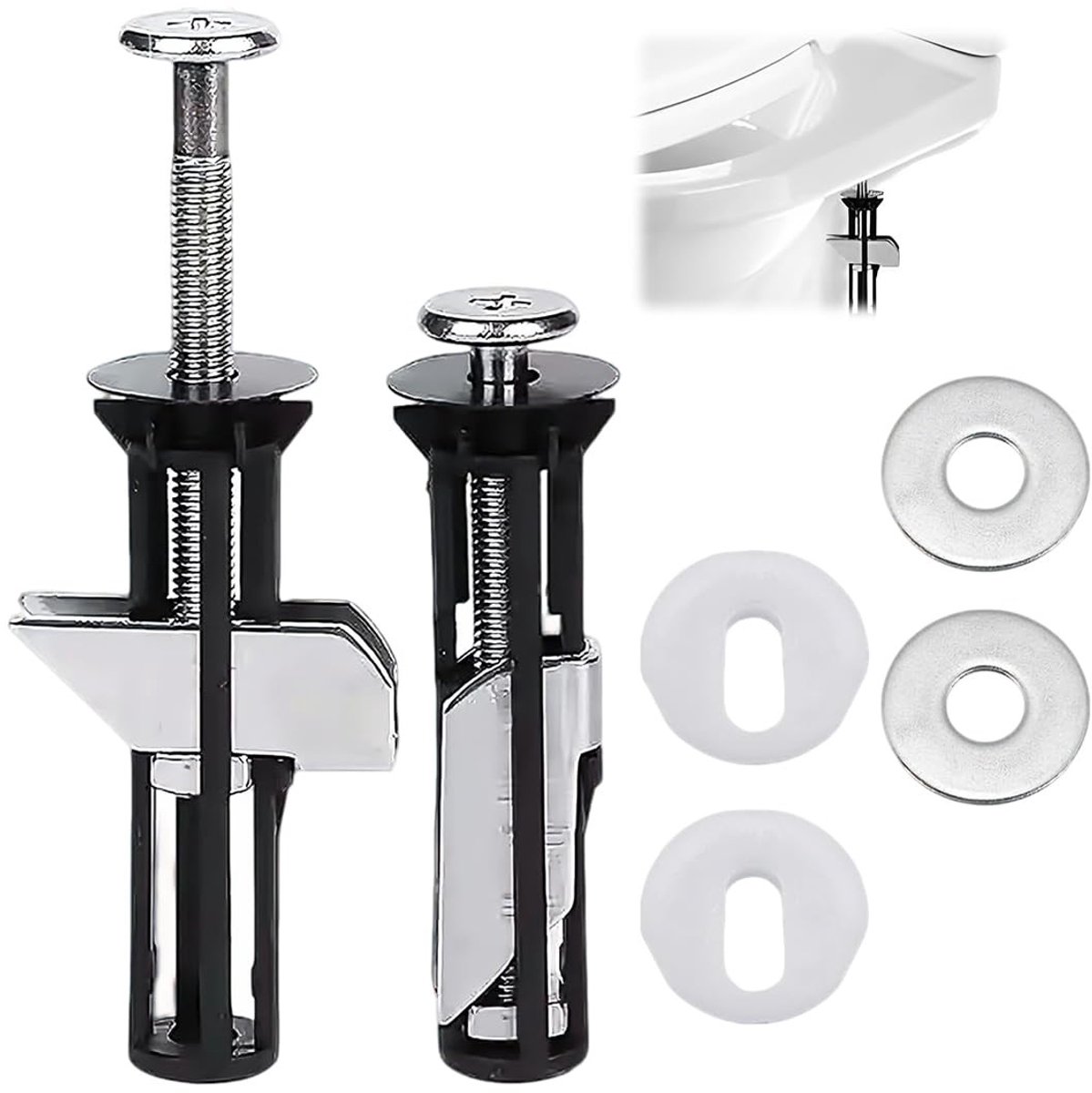 Dailygoods- WC-Bril Bouten - Roestvrijstalen Bevestigingsset - Vervangende Schroeven - Eenvoudig te Installeren - Inclusief Ringen - Nauwkeurige Pasvorm - Toiletbril Schroeven