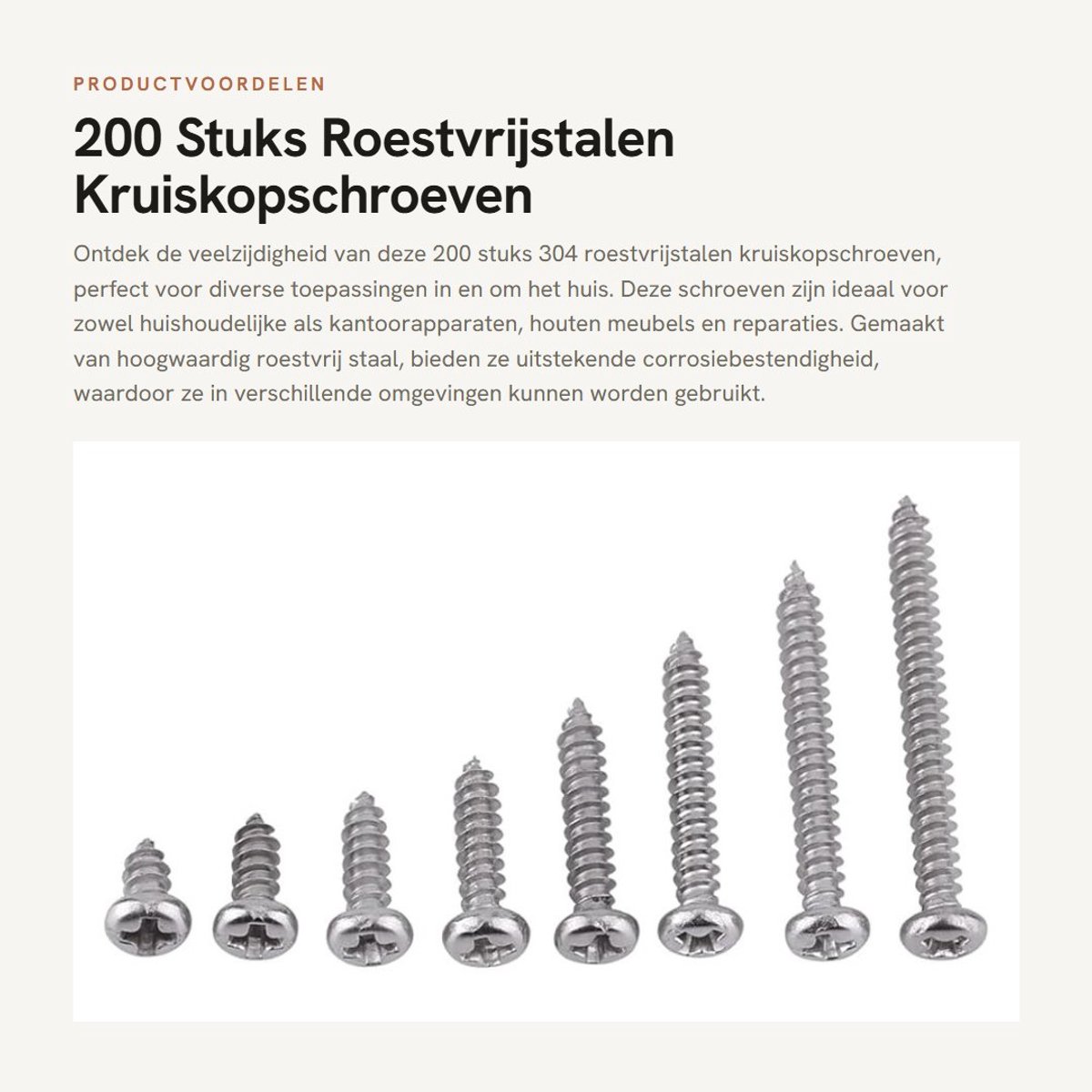 Dailygoods- Kruiskopschroeven 200 stuks - Roestvrij Staal 304 - Platte Kop - Zelftappende Schroeven - Corrosiebestendig - Voor Hout en Kunststof