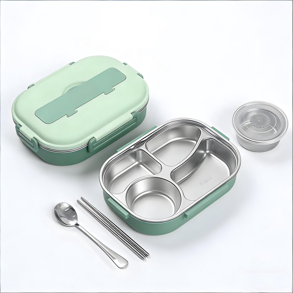 Dailygoods- Lunchbox RVS met 4 Roosters - Draagbare Voedselcontainer - Afdichting met Siliconen - Bento Box - Warmtebehoud - Gezond en Veilig