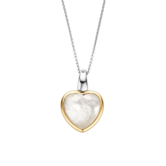 Collier en argent avec un pendentif cœur en nacre bordé d'or.