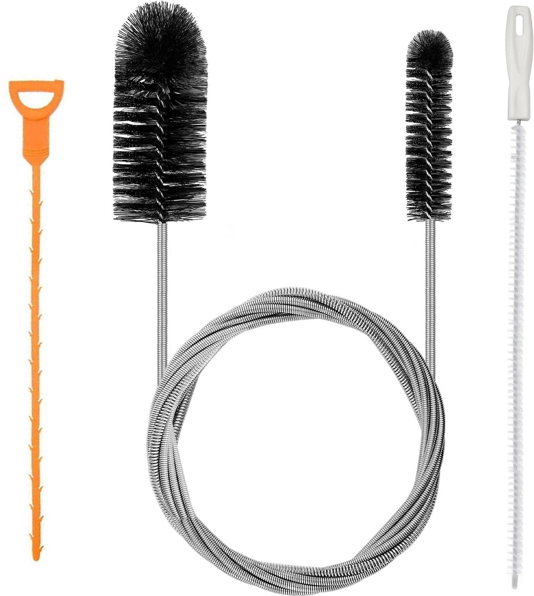 Dailygoods- Pijp Cleaner 80"/200cm - Gootsteenontstopper - Doucheontstopper - Plopper - 3 Stuks - Roestvrij Staal Borstelharen - Ontstopper