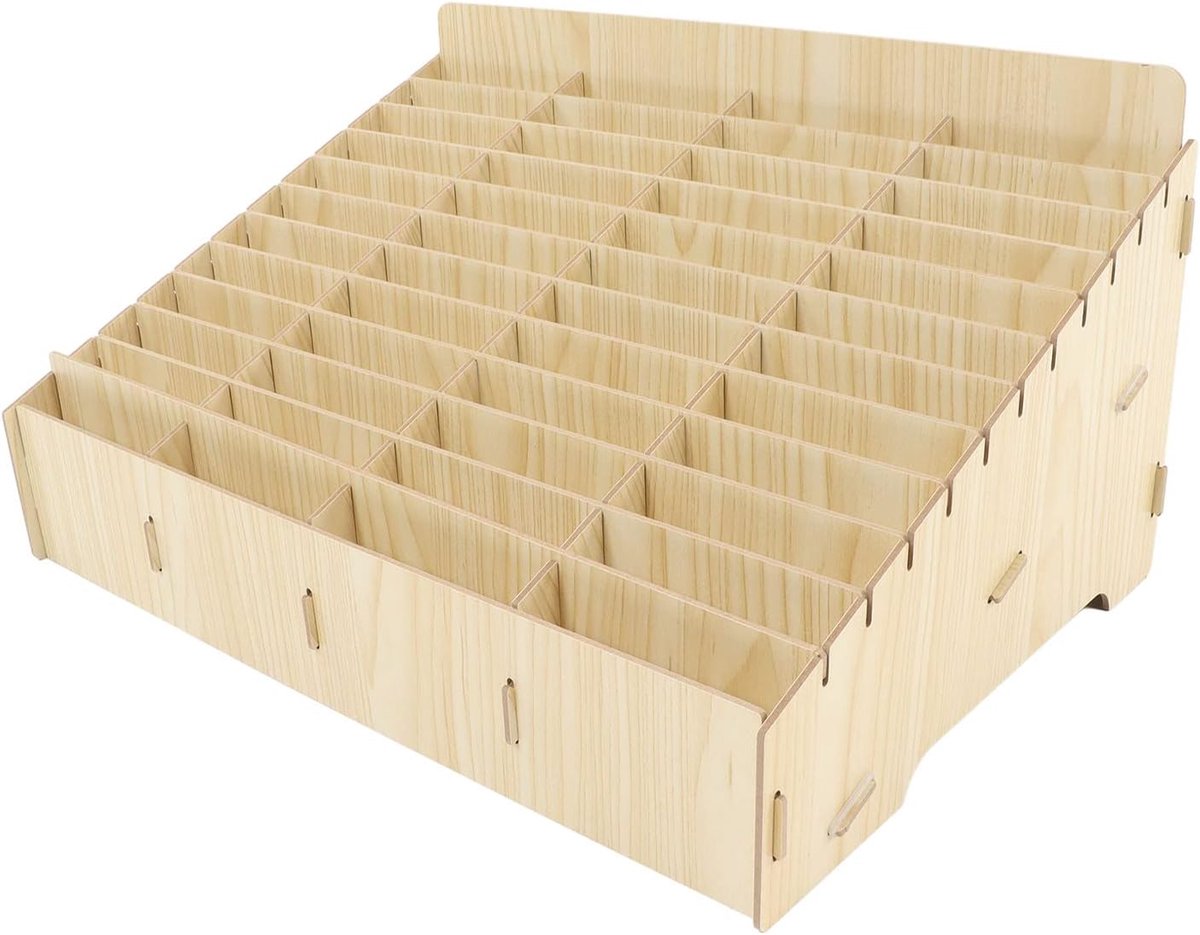 Bureau Opbergdoos - Telefoonhouder - Apparaten Beheer - 48 Roosters - 47x34x5 cm - Houtkleur