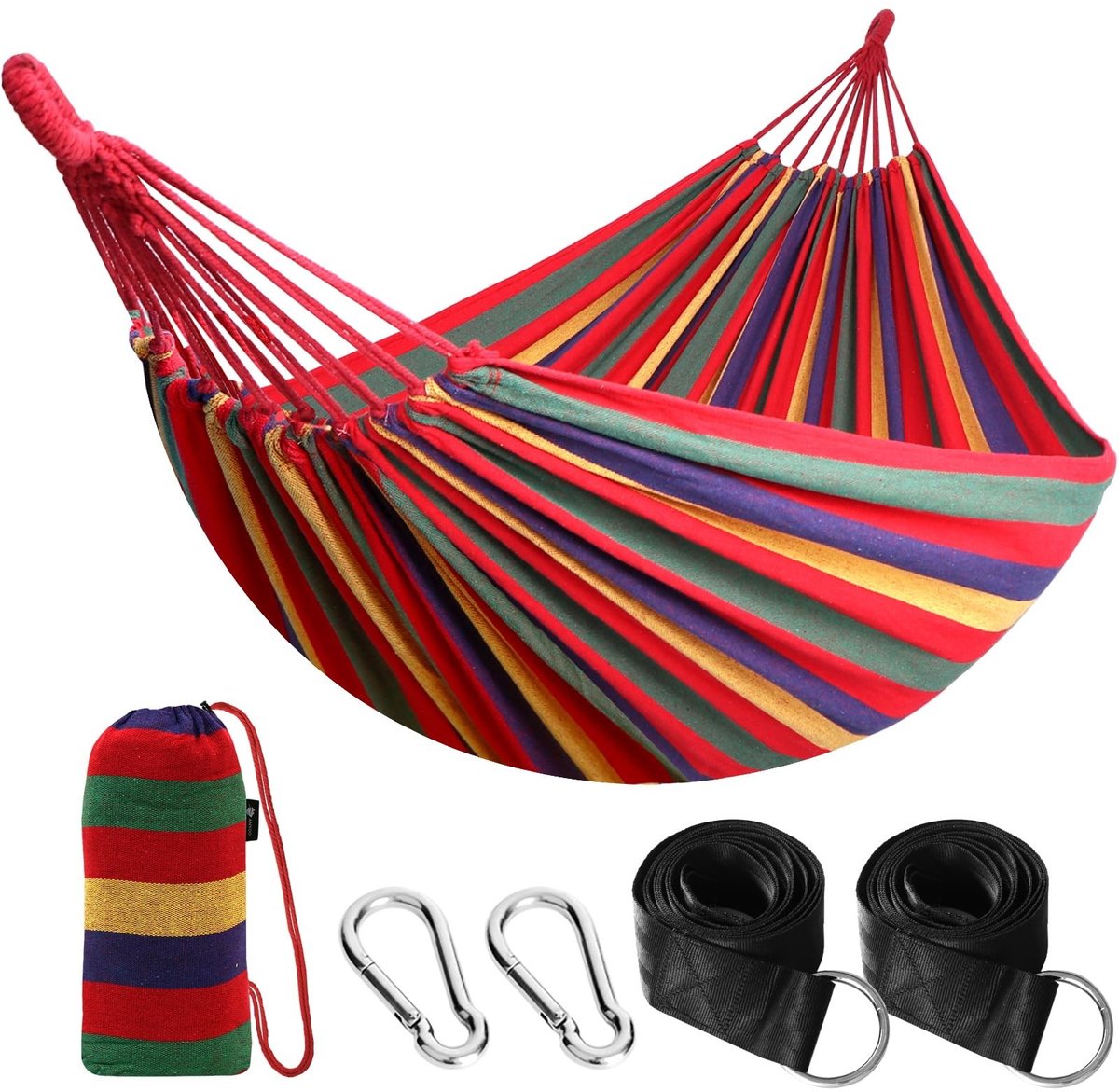 Dailygoods- Hangmat 210 x 150 cm - Draagvermogen tot 200 kg - Hangmat met standaard - Draagbare hangmat - Katoenen hangmat - Lichtgewicht en comfortabel - Tuinhangmat