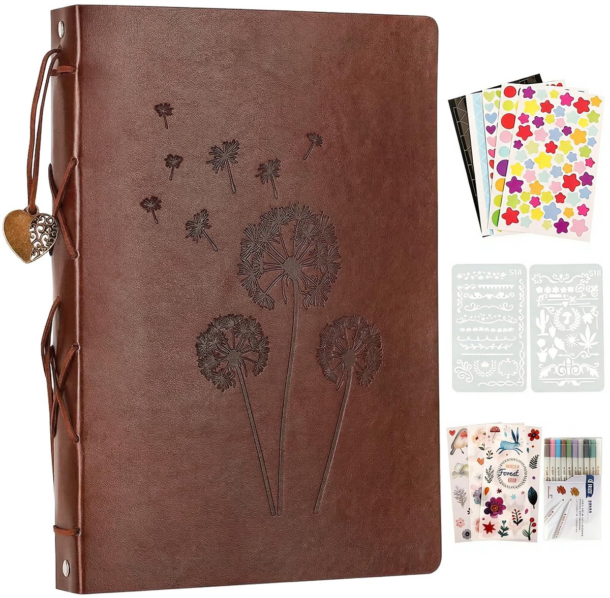 Dailygoods- Fotoalbum Leren 28 x 21 cm - 60 Pagina's - Zelfklevend - Paardenbloem Patroon - Duurzaam - Waterdicht - Scrapbook