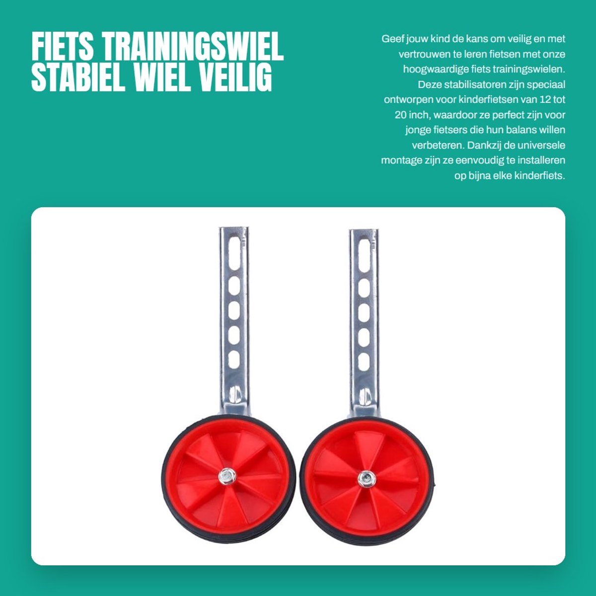 Dailygoods- Stabilisatorwielen Universeel - Fiets Trainingswiel - Veilig Fietsondersteuningswieltjes - Verstelbaar - Stabiele Metalen Beugel - Geschikt voor 12-20 Inch - Trainingswielen