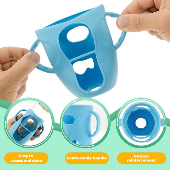 Siliconen babyfleshoezen - Babyflesbeschermers - Beschermt tegen verbranding - BPA-vrij - Babyflesaccessoires - Waterbekerhoezen - Set van 5 - Blauw/Wit/Paars/Roze/Groen — afbeelding 4