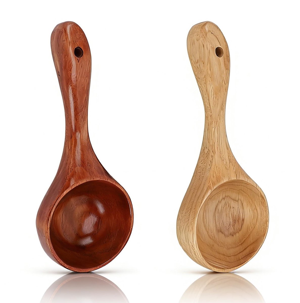 Dailygoods- Soeplepels Massief Hout - Kooklepel Set 2 Stuks - Lange Handgreep - Duurzaam - Ergonomisch Ontwerp - Haakontwerp voor Ophangen