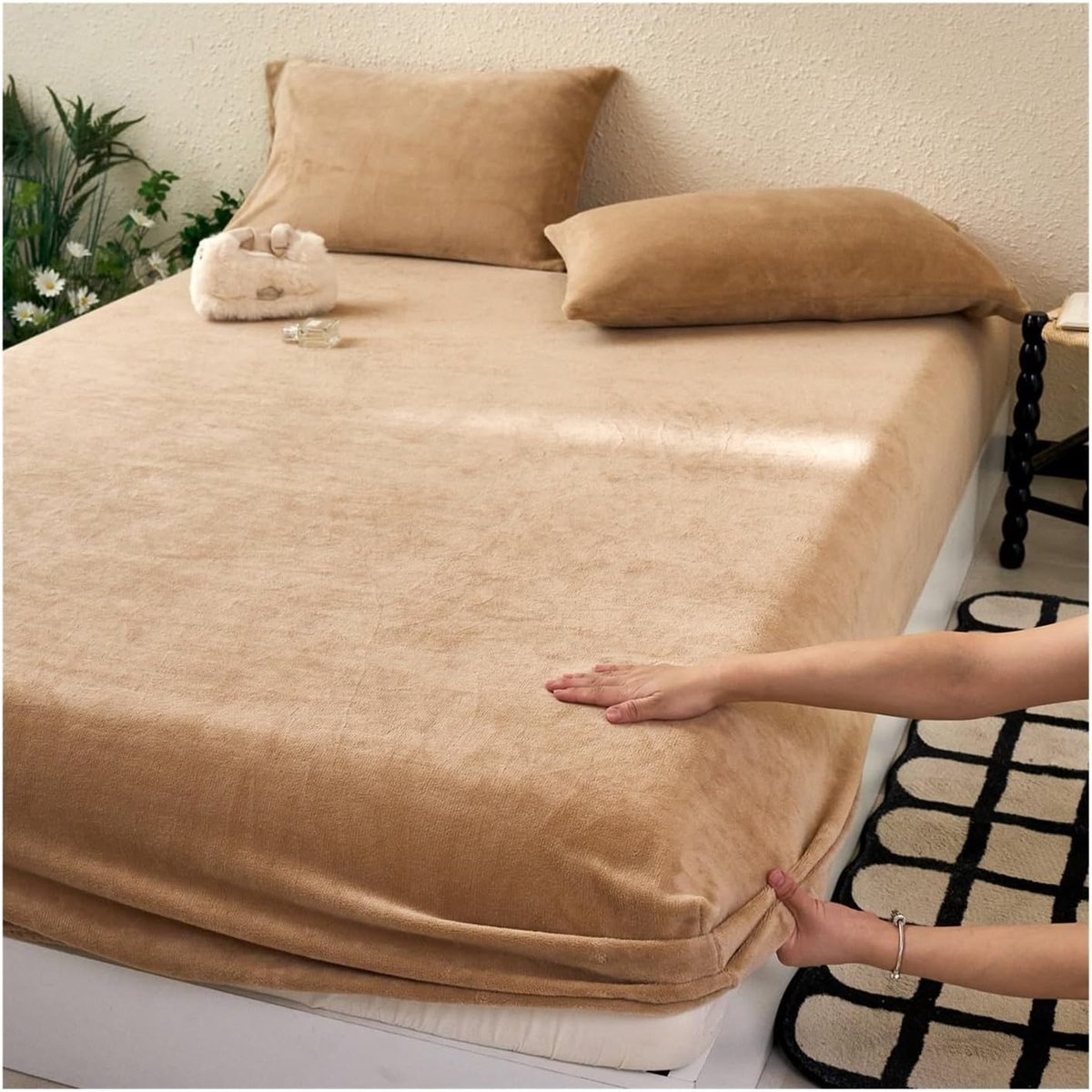 Flanellen onderlaken - Zacht hoeslaken - Warm slapen - Fluweelzacht microfleece - 180x200+