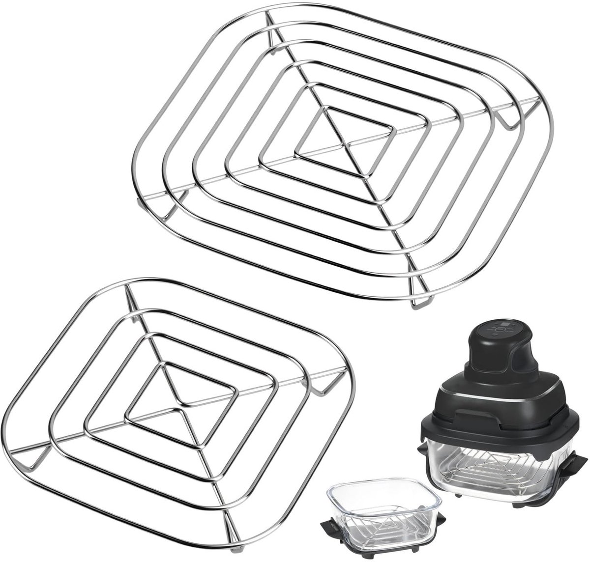 Dailygoods- Grillrooster Vervangend - 2 Stuks - Roestvrij Staal - Airfryer Accessoires - Compatibel met Ninja Crispi - Groot en Klein Formaat - Airfryeraccessoire